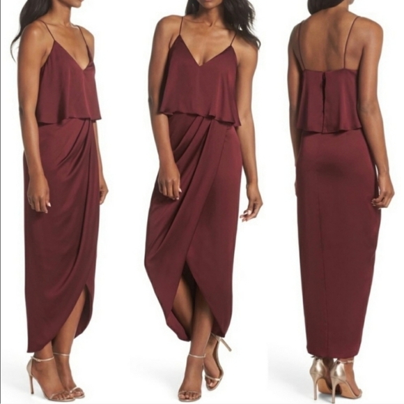 Shona Joy Luxe Cocktail Frill Dress Tulip Hem Garnet Burgundy Red Size 4 NWT - Picture 7 of 13